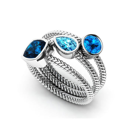 Anel de noivado gótico de prata esterlina para mulheres 3 unidades / conjunto de anéis de cristal