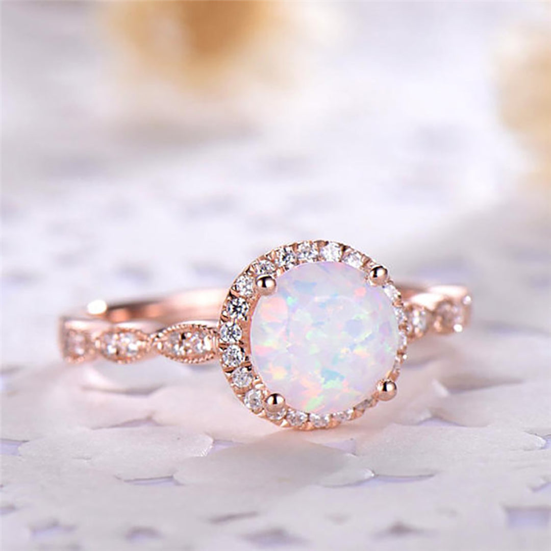 Anéis de opala de fogo redondos de ouro rosa para mulheres anéis de noivado de ouro rosa