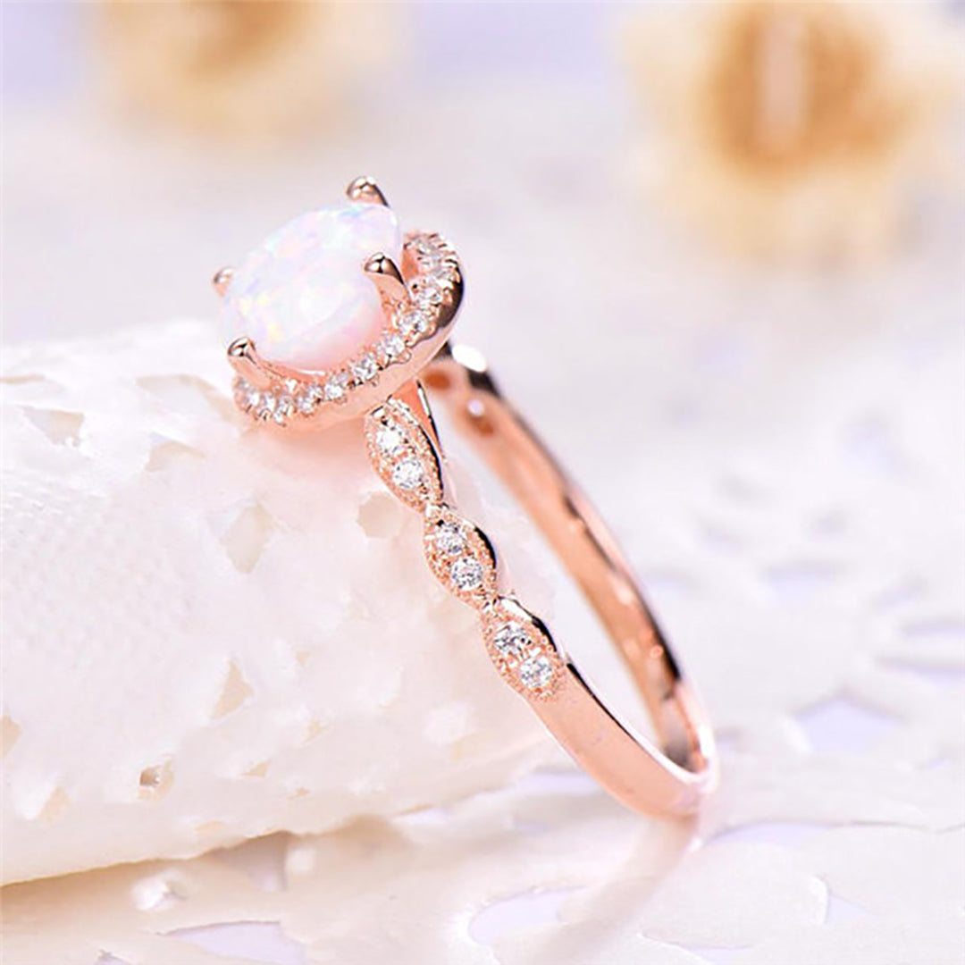 Anéis de opala de fogo redondos de ouro rosa para mulheres anéis de noivado de ouro rosa