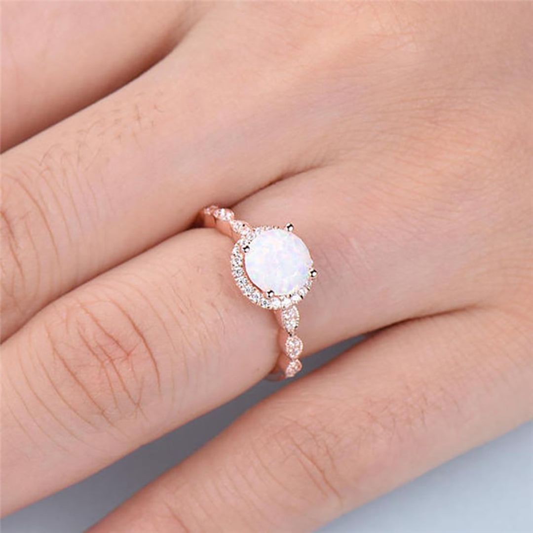 Rose Gold Round Fire Opal Stone Ring for Women Opal  Ring