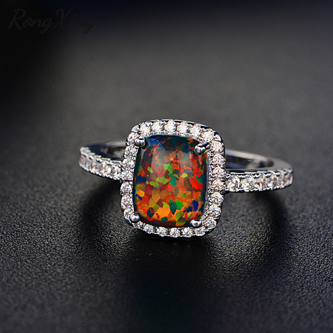 Sterling Silver Fire Opal Rings For Women Wedding ring Engagement Ring