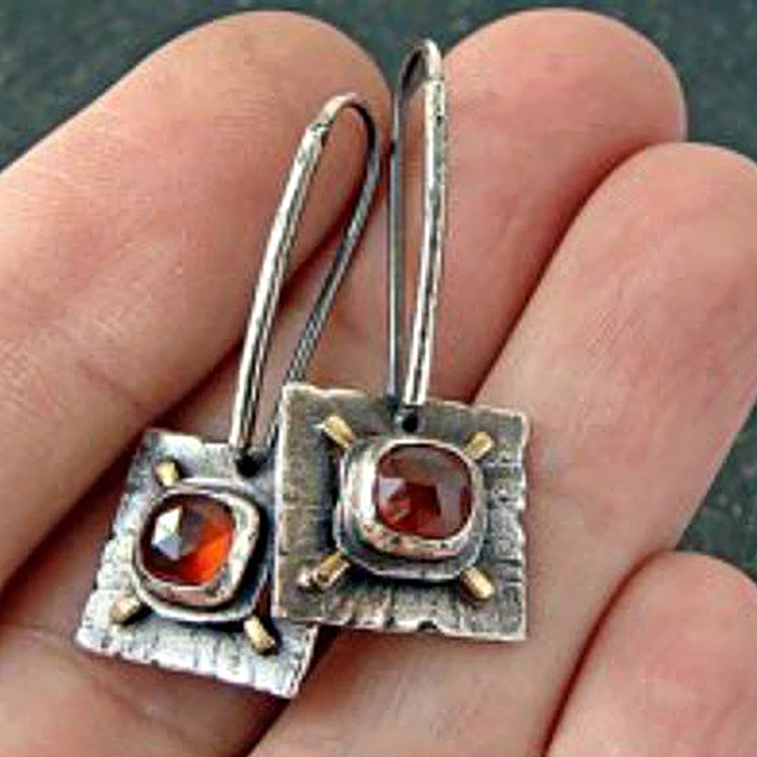 Vintage Antique Sterling Silver Gemstone Square Earring Charm For Women
