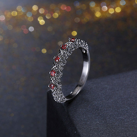 Silver Red Zirconia Black Gothic Engagement Ring Women