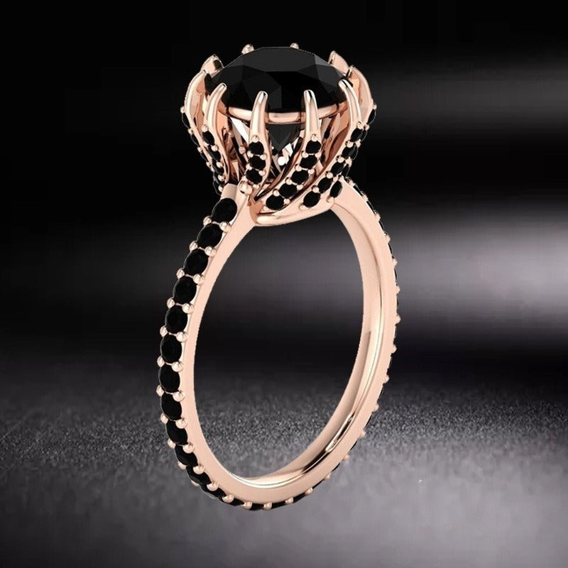 Black crystal rings rose gold women