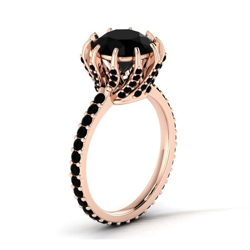 Black crystal rings rose gold women