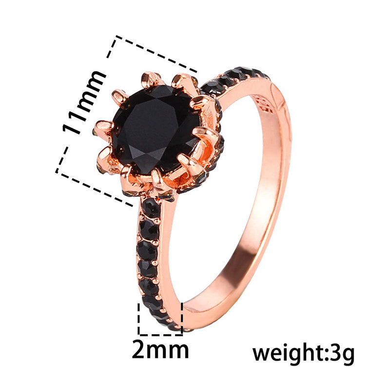 Black crystal rings rose gold women