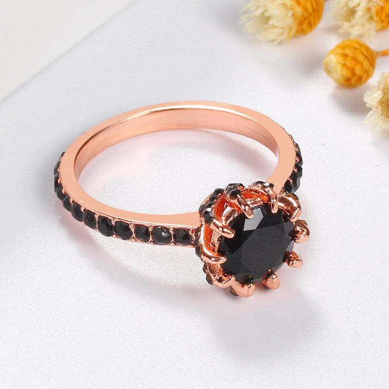 Black crystal rings rose gold women